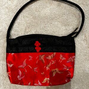 Adorable silk Chinese-themed bag red and black NWOT